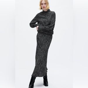 Zara XL/XXL midi length black/white dot dress. NWT